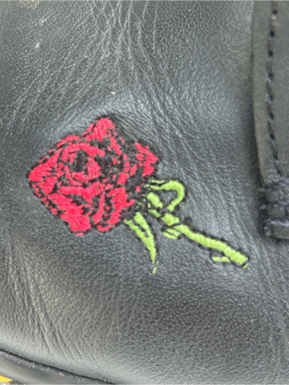 Dr. Martens Boots Vonda Flora Black Leather Lace-Up Red Rose Embroidery Size 10 - Picture 8 of 13